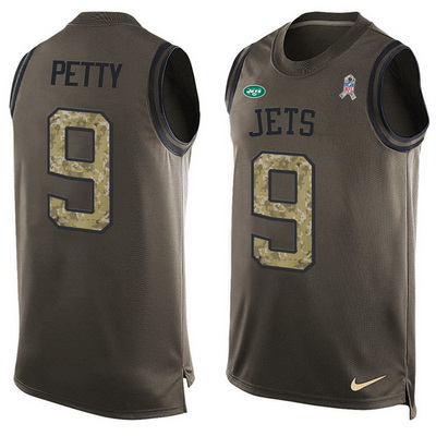 Men's New York Jets #9 Bryce Petty Green Salute to Service Hot Pressing Player Name & Number Nike NFL Tank Top Jersey