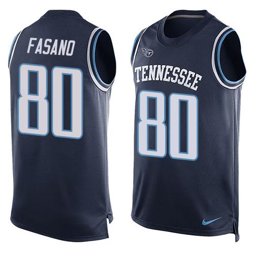 Men's Tennessee Titans #80 Anthony Fasano Navy Blue Hot Pressing Player Name & Number Nike NFL Tank Top Jersey