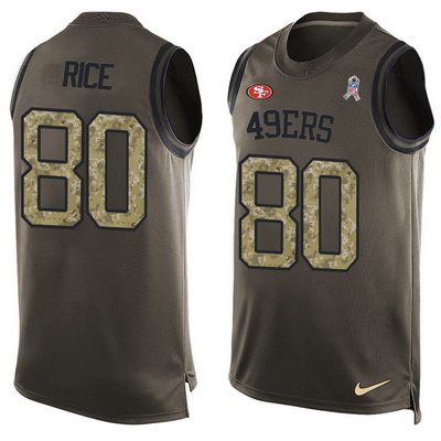 Men's San Francisco 49ers #80 Jerry Rice Green Salute to Service Hot Pressing Player Name & Number Nike NFL Tank Top Jersey