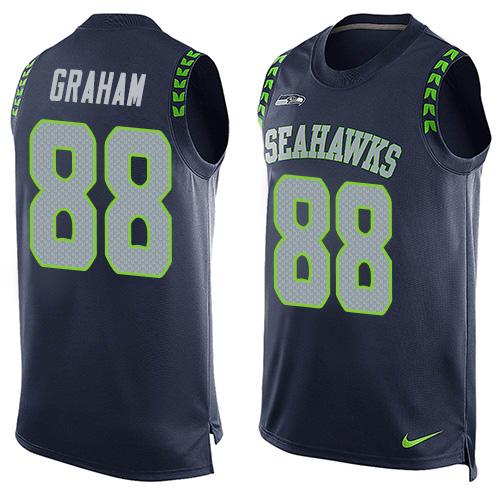 Men's Seattle Seahawks #88 Jimmy Graham Navy Blue Hot Pressing Player Name & Number Nike NFL Tank Top Jersey