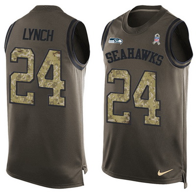 Men's Seattle Seahawks #24 Marshawn Lynch Green Salute to Service Hot Pressing Player Name & Number Nike NFL Tank Top Jersey