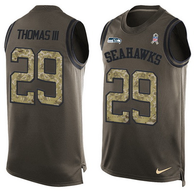 Men's Seattle Seahawks #29 Earl Thomas III Green Salute to Service Hot Pressing Player Name & Number Nike NFL Tank Top Jersey