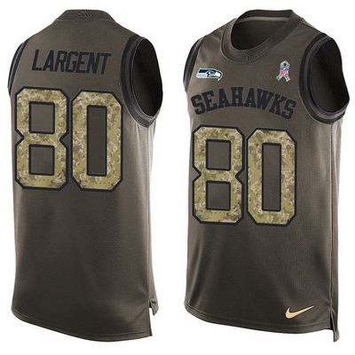 Men's Seattle Seahawks #80 Steve Largent Green Salute to Service Hot Pressing Player Name & Number Nike NFL Tank Top Jersey