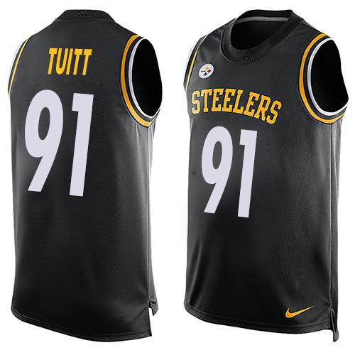 Men's Pittsburgh Steelers #91 Stephon Tuitt Black Hot Pressing Player Name & Number Nike NFL Tank Top Jersey