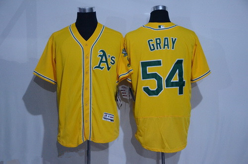 Men's Oakland Athletics #54 Sonny Gray Yellow 2016 Flex Base Majestic Stitched MLB Jersey