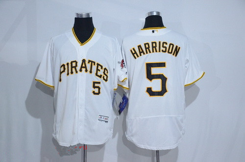 Men's Pittsburgh Pirates #5 Josh Harrison White Home 2016 Flex Base Majestic Stitched MLB Jersey