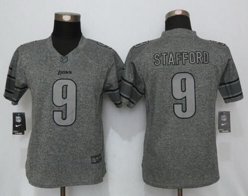 Women's Detroit Lions #9 Matthew Stafford Gray Gridiron Stitched NFL Nike Limited Jersey