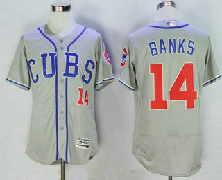 Men's Chicago Cubs #14 Ernie Banks Retired Gray CUBS Stitched MLB 2016 Majestic Flex Base Jersey