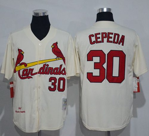 Men's St. Louis Cardinals #30 Orlando Cepeda Cream Stitched 1967 MLB Cooperstown Collection Jersey by Mitchell & Ness