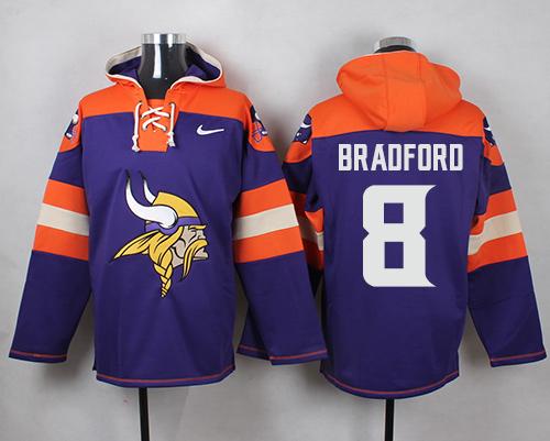 Nike Vikings #8 Sam Bradford Purple Player Pullover NFL Hoodie