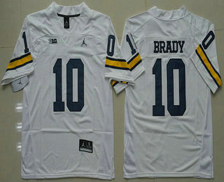 Men's Michigan Wolverines #10 Tom Brady White Stitched NCAA Brand Jordan College Football Jersey