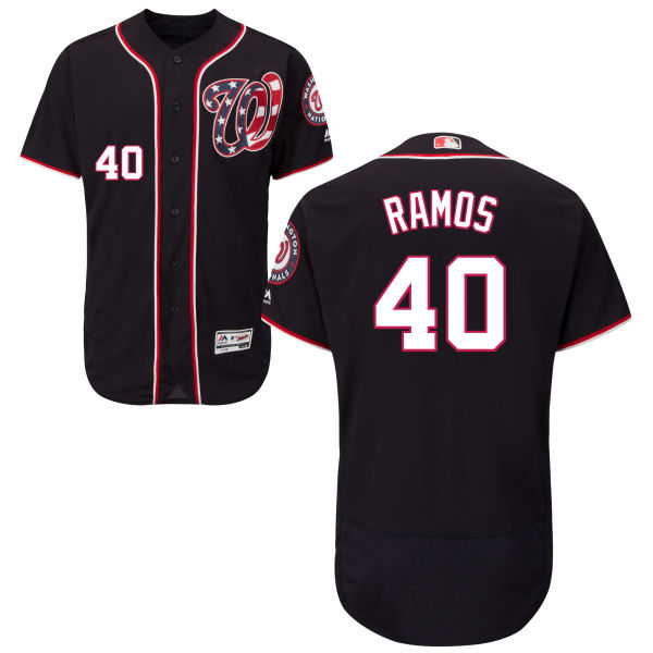 Men's Washington Nationals #40 Wilson Ramos Majestic Navy Blue Flex Base Authentic Collection Baseball Jersey