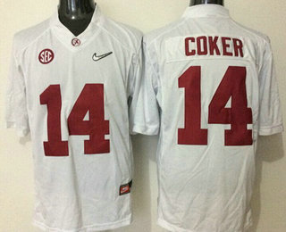 Men's Alabama Crimson Tide #14 Jake Coker White 2016 Playoff Diamond Quest College Football Nike Limited Jersey