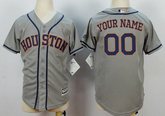 Youth Houston Astros Customized Gray Away 2015 MLB Cool Base Jersey