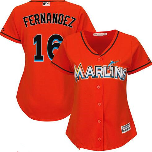 Women's Miami Marlins #16 Jose Fernandez Orange Stitched MLB Majestic Cool Base Jersey