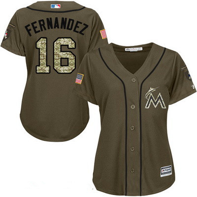 Women's Miami Marlins #16 Jose Fernandez Green Salute To Service Stitched MLB Majestic Cool Base Jersey