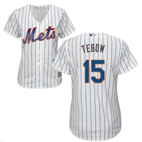 Women's New York Mets #15 Tim Tebow White Home Stitched MLB Majestic Cool Base Jersey