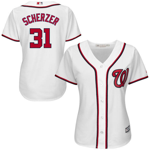 Women's Washington Nationals #31 Max Scherzer Majestic White Home Cool Base Player Jersey