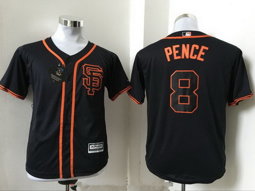 Youth San Francisco Giants #8 Hunter Pence Black SF Stitched MLB Majestic Cool Base Jersey