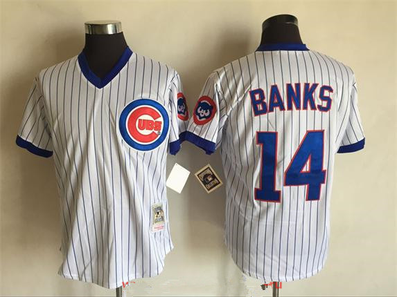 Men's Chicago Cubs #14 Ernie Banks 1988 White Pullover Stitched MLB Throwback Jersey