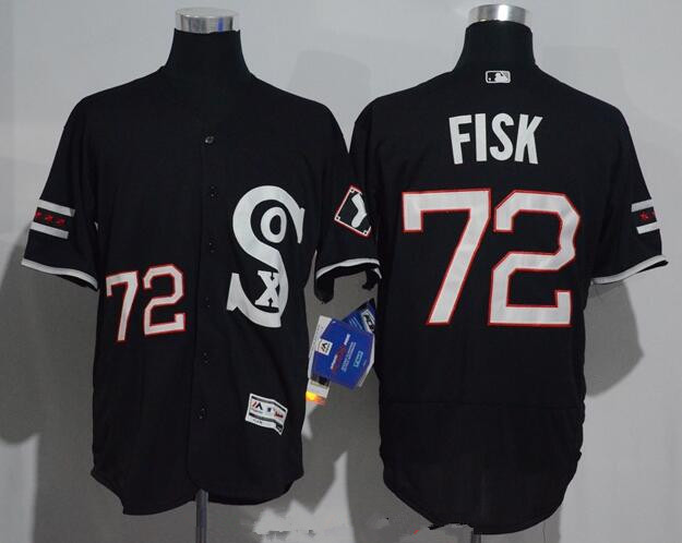 Men's Chicago White Sox #72 Carlton Fisk Black Retro Stitched MLB 2016 Majestic Flex Base Jersey