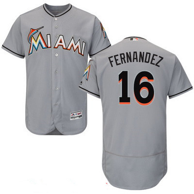 Men's Miami Marlins #16 Jose Fernandez Gray Road Stitched MLB 2016 Majestic Flex Base Jersey