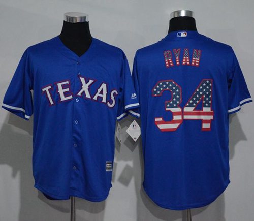 Rangers #34 Nolan Ryan Blue USA Flag Fashion Stitched MLB Jersey