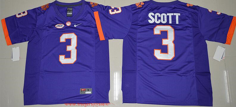 Men's Clemson Tigers # Artavis Scott Purple Stitched NCAA Nike 2016 College Football Jersey