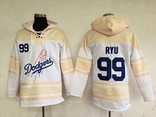 Men's Los Angeles Dodgers #99 Hyun-Jin Ryu White Baseball MLB Hoodie