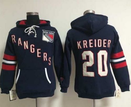 New York Rangers #20 Chris Kreider Navy Blue Women's Old Time Heidi NHL Hoodie