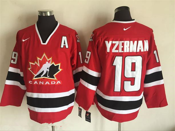 Men's 2002 Team Canada #19 Steve Yzerman Red Nike Olympic Throwback Stitched Hockey Jersey