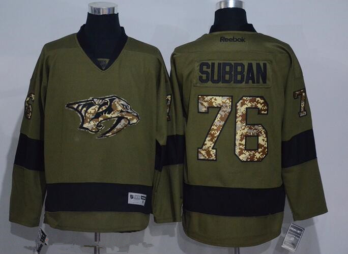 Men's Nashville Predators #76 P. K. Subban Green Salute to Service Stitched NHL Reebok Hockey Jersey