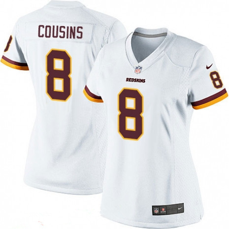 Women's Washington Redskins #8 Kirk Cousins White Road Stitched NFL Nike Game Jersey