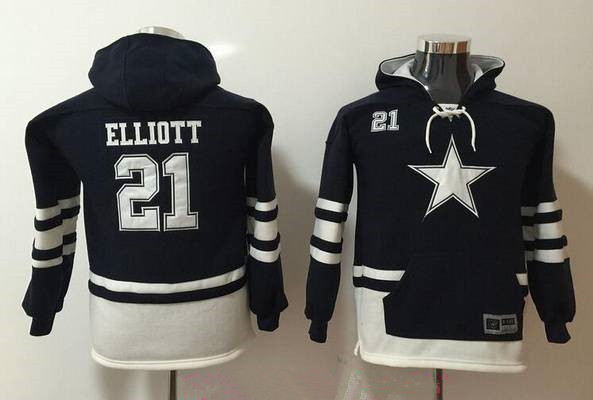 Youth Dallas Cowboys #21 Ezekiel Elliott NEW Navy Blue Pocket Stitched NFL Pullover Hoodie