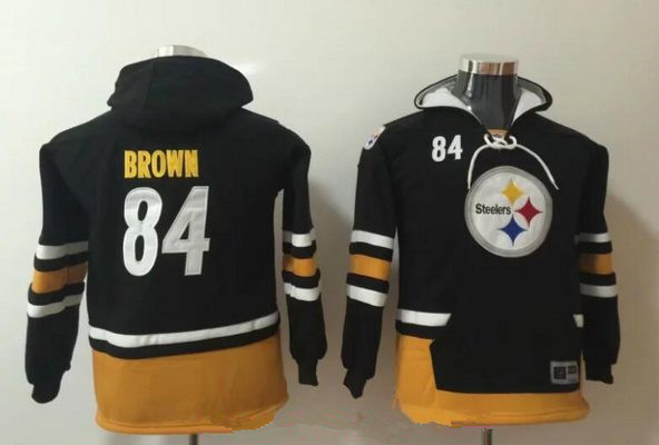 Youth Pittsburgh Steelers #84 Antonio Brown NEW Black Pocket Stitched NFL Pullover Hoodie