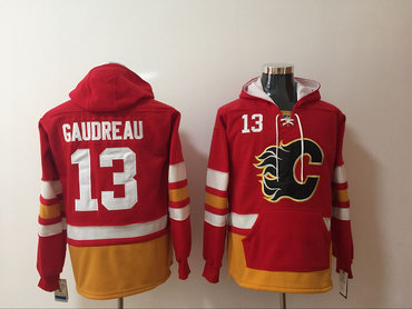 Men's Calgary Flames #13 Johnny Gaudreau NEW Red Pocket Stitched NHL Old Time Hockey Hoodie