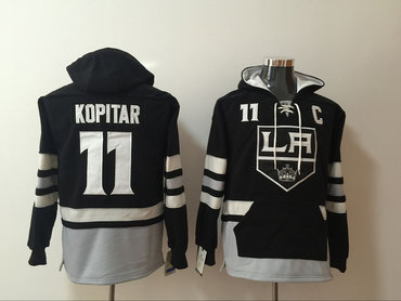 Men's Los Angeles Kings #11 Anze Kopitar NEW Black Pocket Stitched NHL Old Time Hockey Hoodie