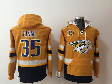 Men's Nashville Predators #35 Pekka Rinne NEW Yellow Pocket Stitched NHL Old Time Hockey Hoodie