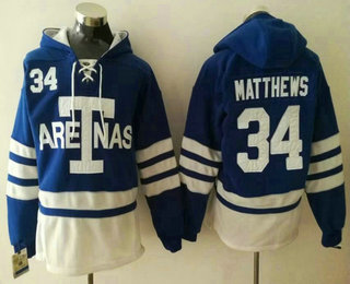 Men's Toronto Maple Leafs #34 Auston Matthews Royal Blue Arenas Stitched NHL Old Time Hockey Hoodie