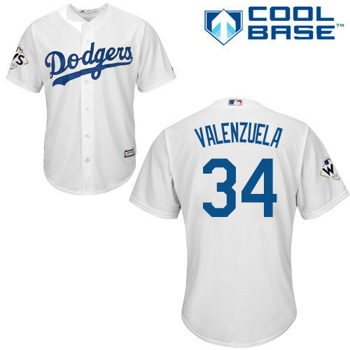 Men's Los Angeles Dodgers #34 Fernando Valenzuela White New Cool Base 2017 World Series Bound Stitched MLB Jersey