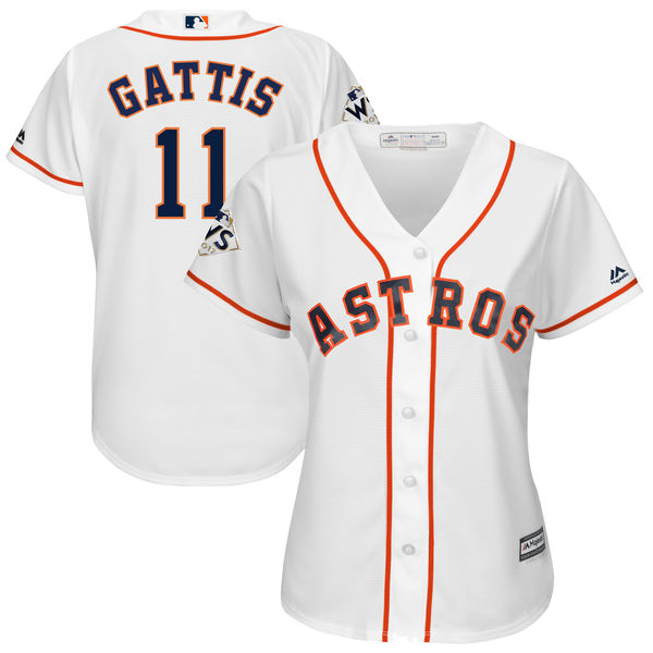 Women's Houston Astros #11 Evan Gattis White Women 2017 World Series Bound Cool Base Player Jersey