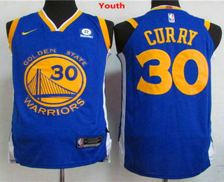 Youth Golden State Warriors #30 Stephen Curry Royal Blue 2017-2018 Nike Swingman Rakuten Stitched NBA Jersey