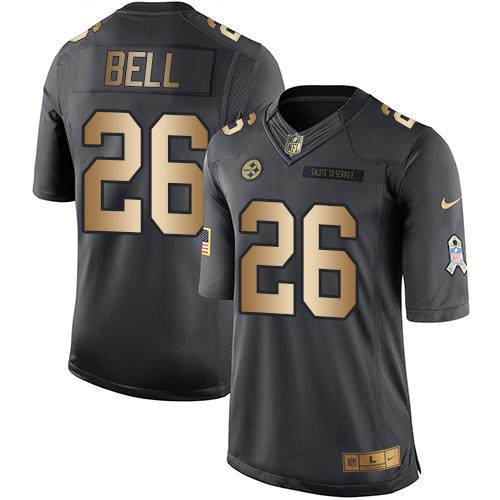 Youth Nike Steelers #26 Le'Veon Bell Black Stitched NFL Limited Gold Salute to Service Jersey