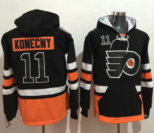 Flyers #11 Travis Konecny Black Name & Number Pullover NHL Hoodie