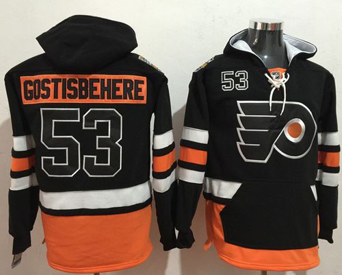 Flyers #53 Shayne Gostisbehere Black Name & Number Pullover NHL Hoodie