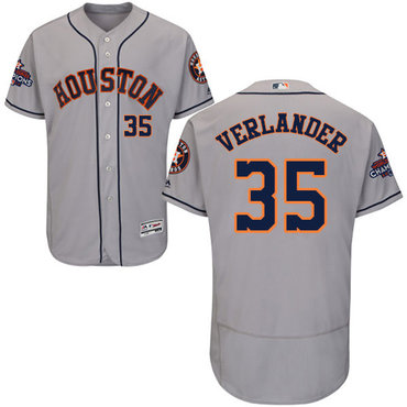 Men's Houston Astros #35 Justin Verlander Grey Flexbase Authentic Collection 2017 World Series Champions Stitched MLB Jersey