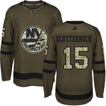 Adidas Islanders #15 Cal Clutterbuck Green Salute to Service Stitched NHL Jersey