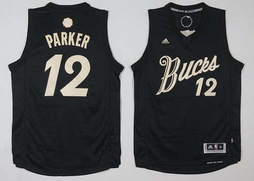 Men's Milwaukee Bucks #12 Jabari Parker adidas Black 2016 Christmas Day Stitched NBA Swingman Jersey