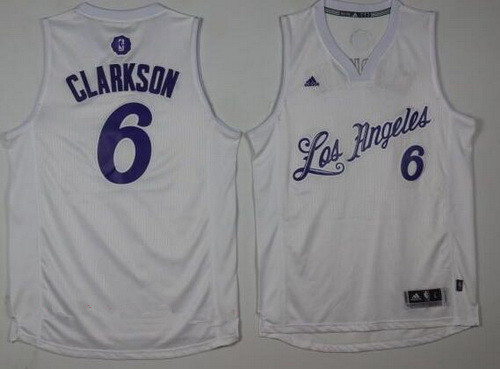 Men's Los Angeles Lakers #6 Jordan Clarkson Adidas White 2016 Christmas Day Stitched NBA Swingman Jersey