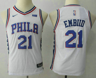 Youth Philadelphia 76ers #21 Joel Embiid White 2017-2018 Nike Swingman Stubhub Stitched NBA Jersey